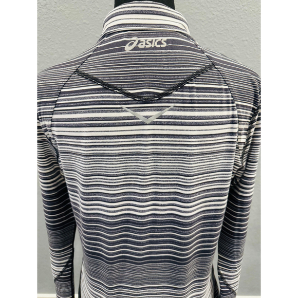 ASICS Black and White Striped Quarter-Zip Long Sleeve Top - Size L - Picture 6 of 8